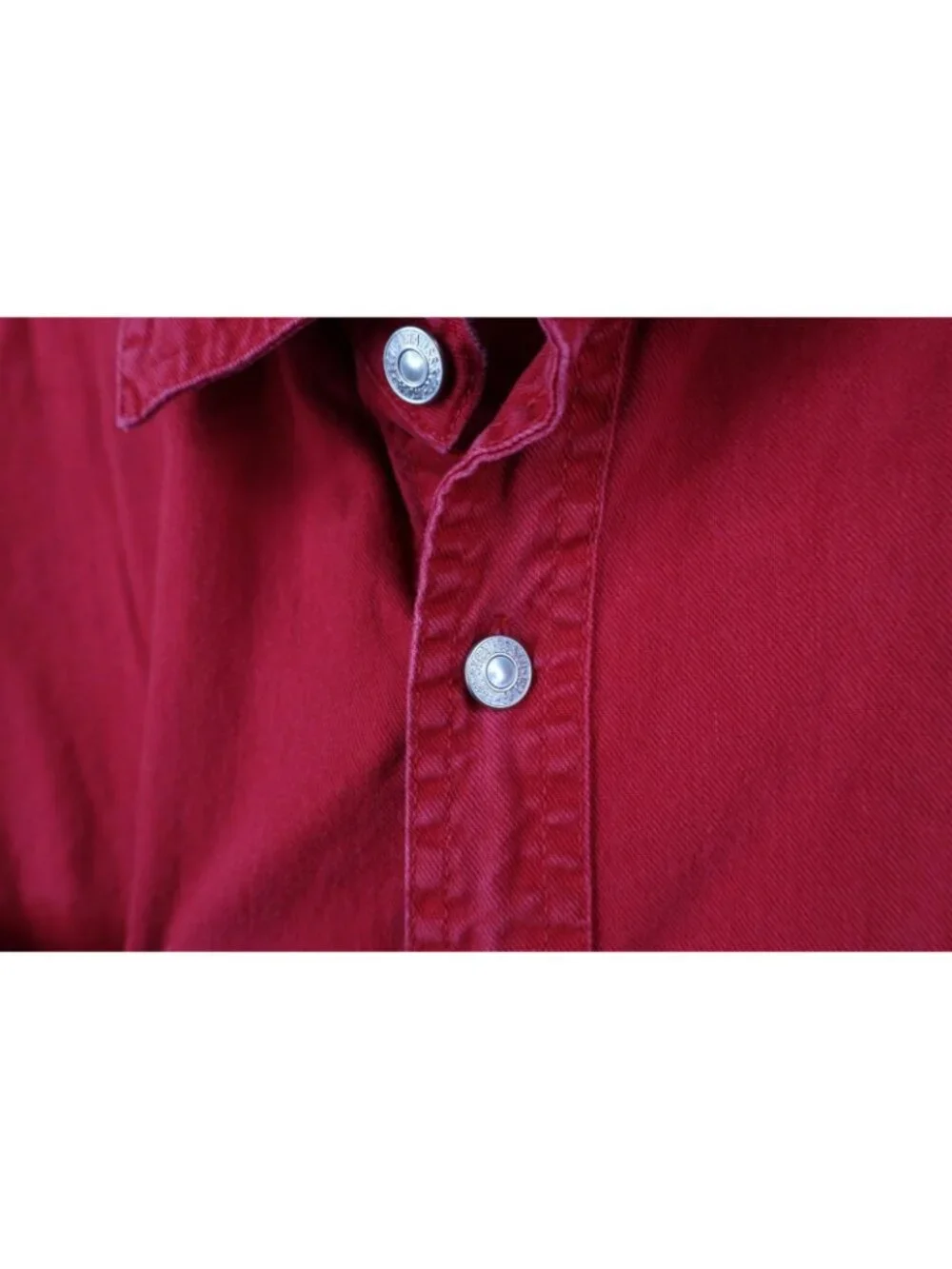 Vintage 90s Levis Mens Medium Distressed Collared Denim Jean Button Shirt Red